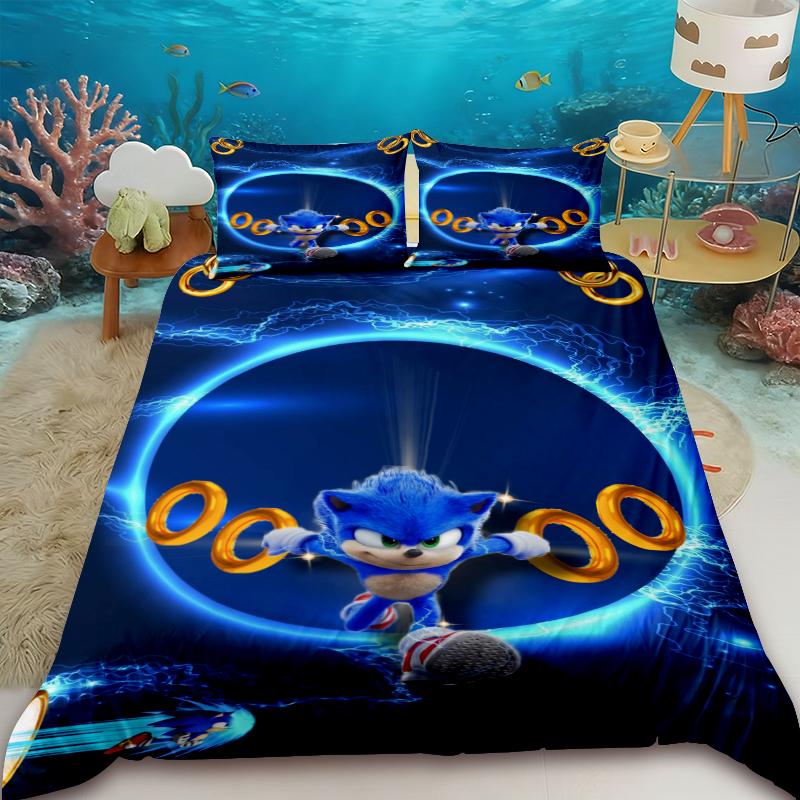 Duvet Cover Sonic Hedgehog Cartoon Bedding Set Comforter Cover with 2 Pillocase Bedroom Dormitory Best Gifts