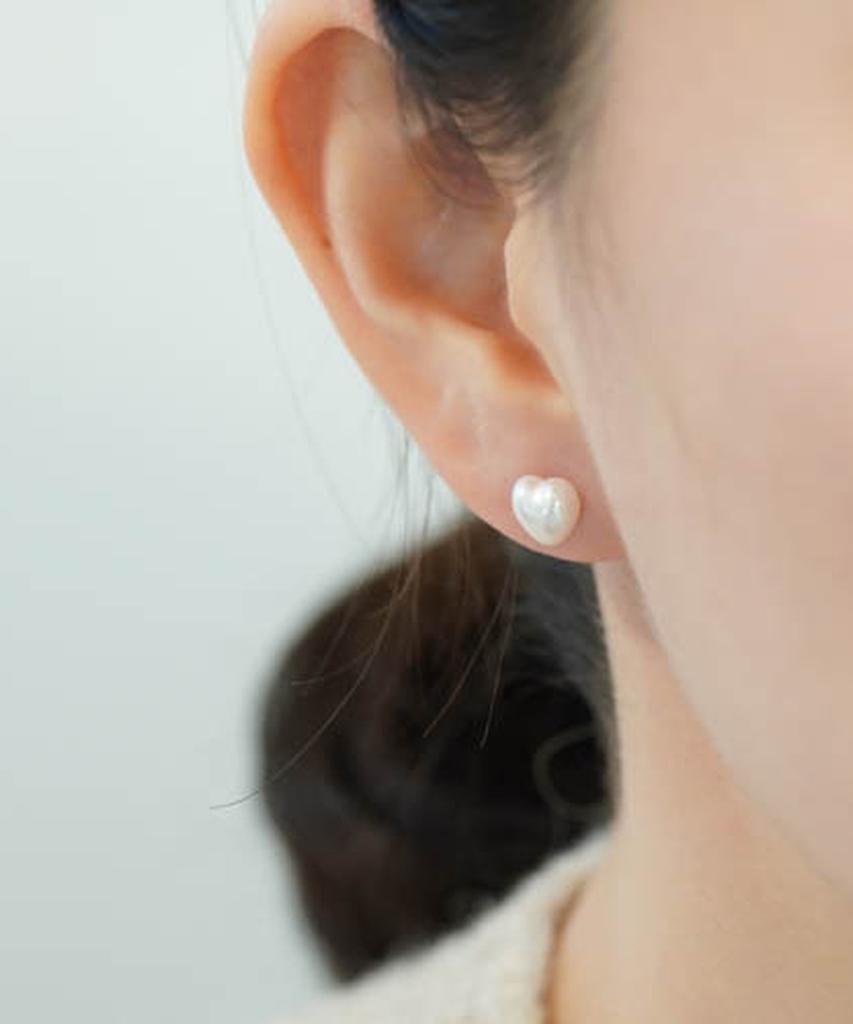 Alleun Silver 925 Glossy Heart Earrings Pearl Mini Bold