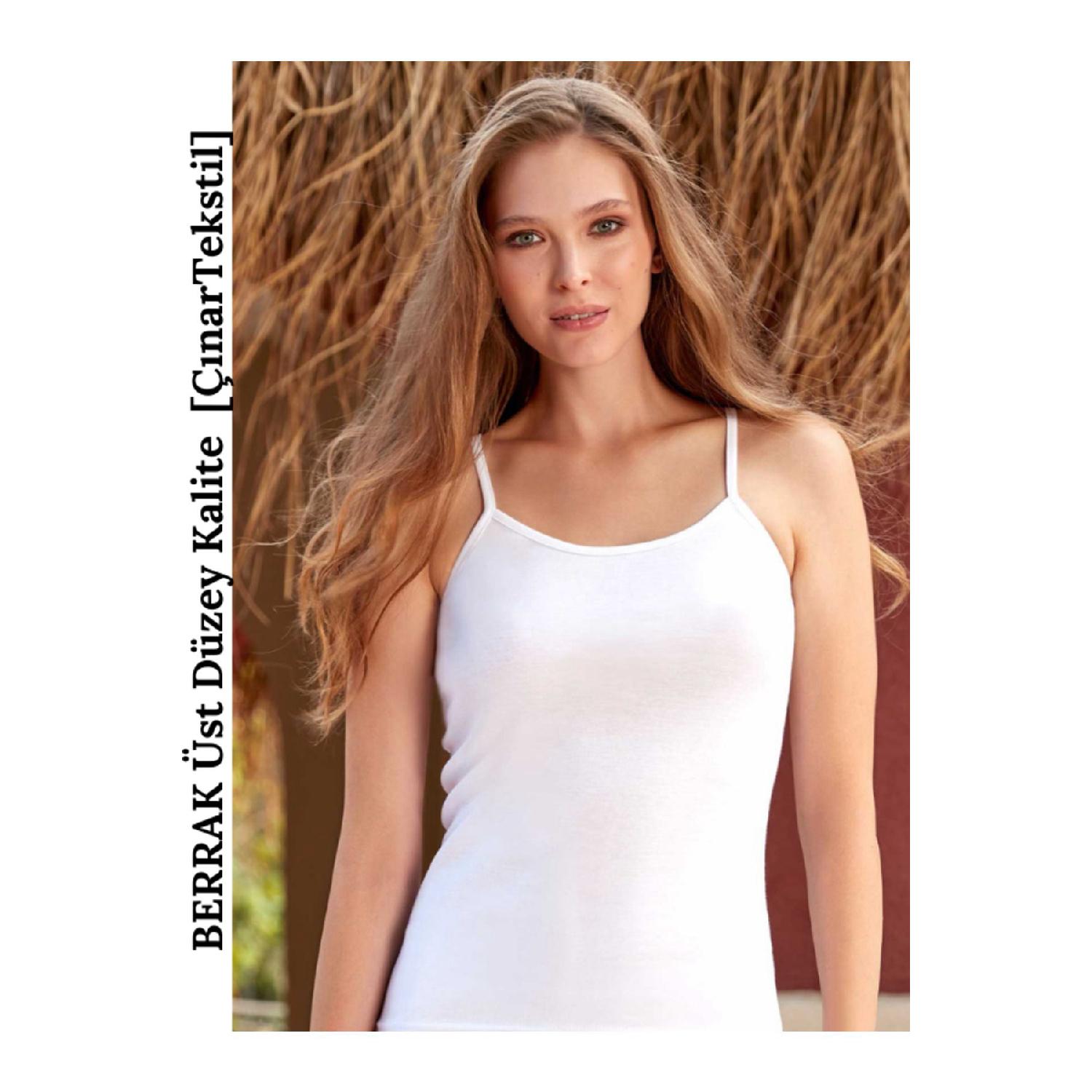 

100% Cotton Plain Undershirt With Ribbed Rope Strap S білий