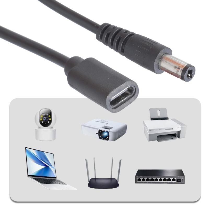 Type C Female To 5.5x2.1mm Male Charging Cable With Voltages For CCTV Camera Car Air Purifiers 5V Output
