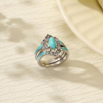 Yunjin, New Fashion Retro Diamond-encrusted Turquoise Three-piece Ring Direct Sales.