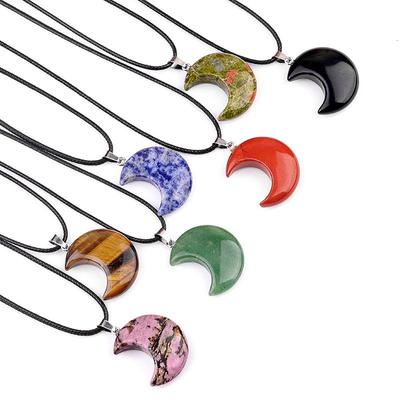 Natural Crystal Agate 30mm Crescent Moon Pendant Necklace with DIY Star Charm
