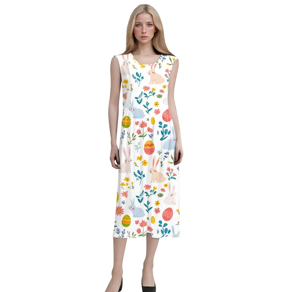 Women's Casual Printed Dresses Round Neck Basic Classic Outdoor Daily Sleeveless Loose Dresses