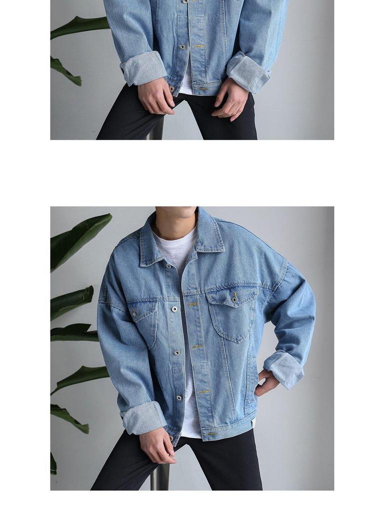 Men's Korean-Style Casual Loose Ripped Denim Jacket - Perfect for Fall