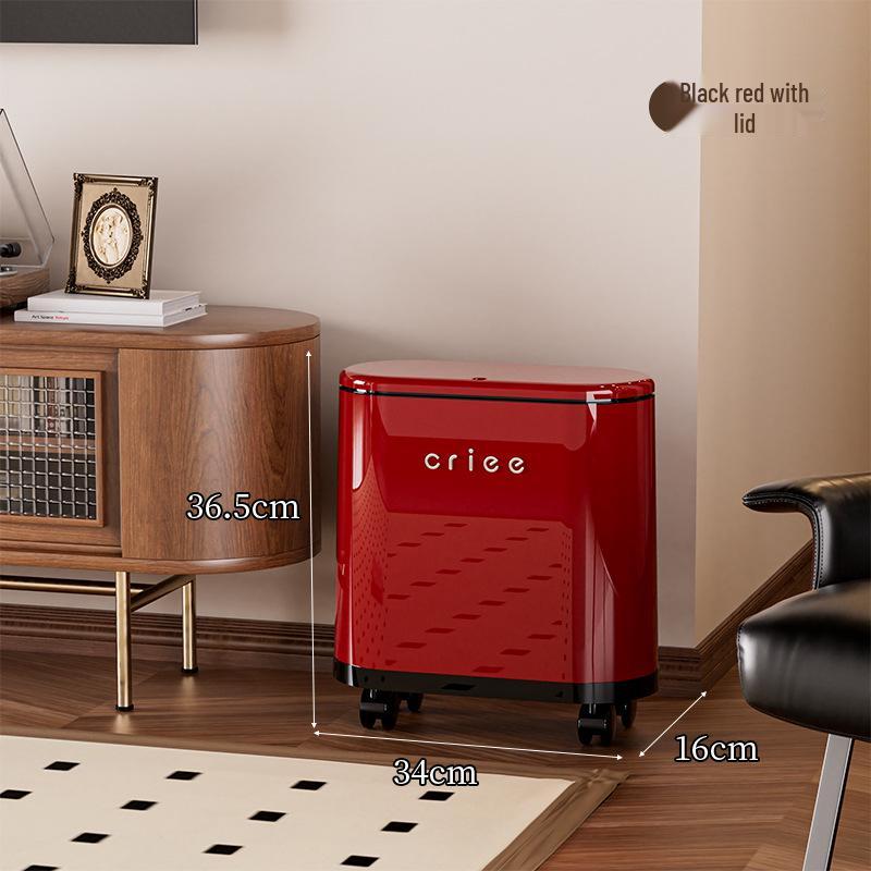 Red Oval Press-Type Trash Can with Lid for Bathroom and Living Room