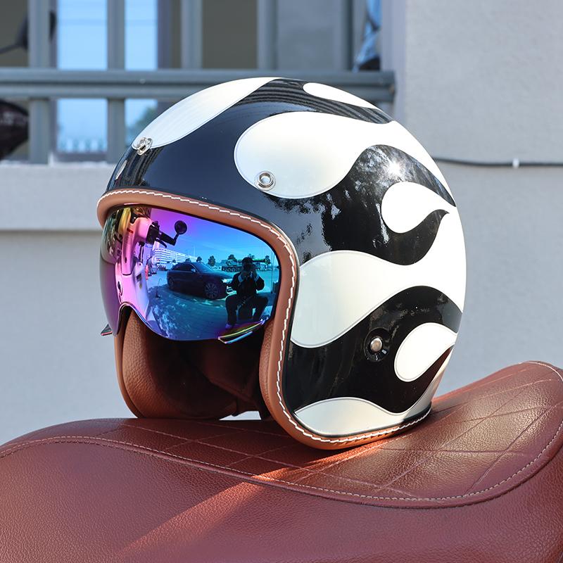 S68-DOT Certified 3/4 Open Face Motorcycle Helmet Shell Lightweight Breathable Retro Unisex Adult Scooter Cruiser Safety Helmet