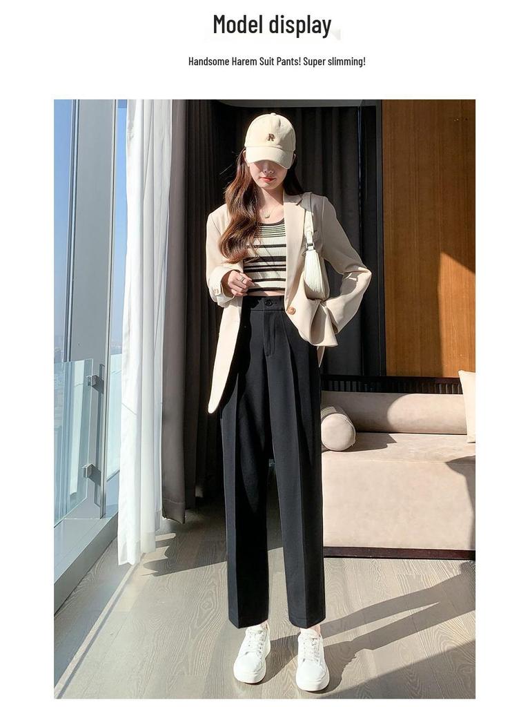 Women's High Waist Slimming Fleece-Lined Straight-Leg Harem Pants for Winter 