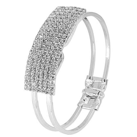 

Luxury Full Rhinestone Inlaid Hollow Band Cuff Bangle Bracelet Women Jewelry срібний