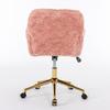 Flauschiger Kunst-Kaninchenfell-Schminktischstuhl, Rosa Höhenverstellbar 360 Grad Drehbar Home-Office-Stuhl mit Armlehne, Goldene Metall-Rollbasis,DE1831PK