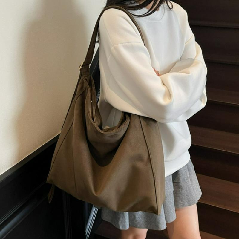 French Style Minimalist Shoulder Bag New Large Capacity Suede Tote Bag Vintage Versatile Handbag