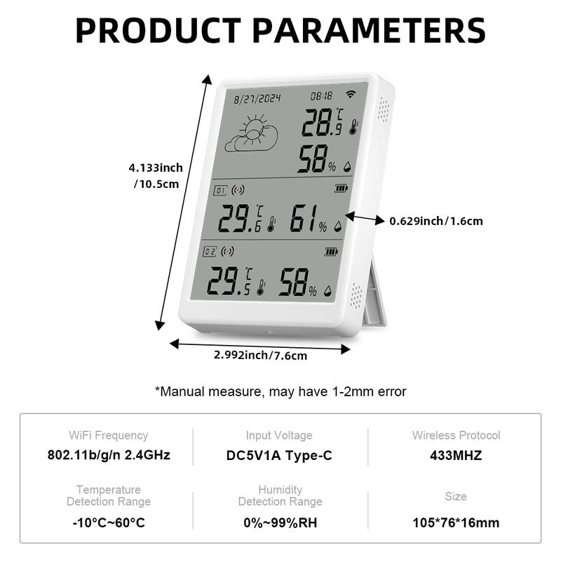 Tuya RF433 Temperature and Humidity Sensor WiFi Smart Thermometer Smart Life Monitoring Supports Multiple Sensors
