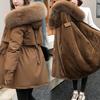 Women Coat Hooded Winter Jacket with Faux Fur Collar Warm Fashionable Zipper