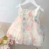 Summer Sweet Winged Princess Dress Fashion Flowers Printed Dress Bow Sleeveless Princess Dress Children's Day Party Dress 0-3Yrs