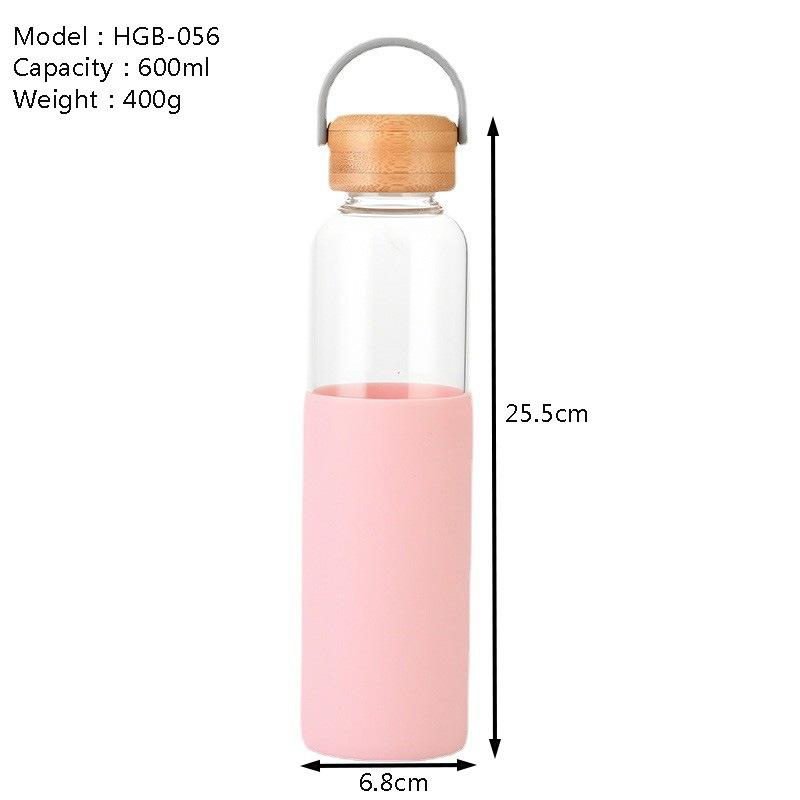 Single-Layer Glass Bottle Large-Capacity Bamboo Cover Retro Glass Thermal Insulation Portable Handle Outdoor Water Cup
