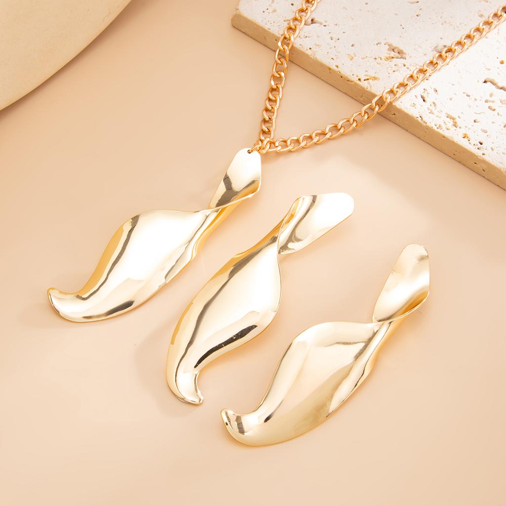 Ingemark Trendy Simple Geometry Smooth Spiral Pendant Necklace Stud Earrings Women Retro Adjustable Metal Chain New Jewelry Set