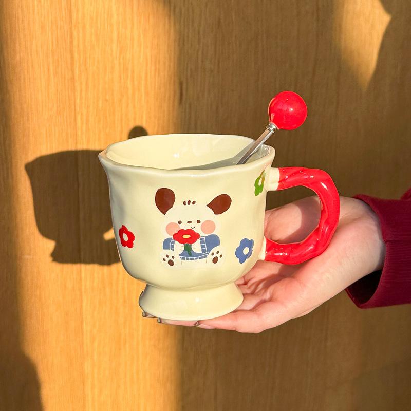 Birthday Gift for Girls, Cute Polka Dot Pacha Dog Goblet, High-value Ceramic Mug, Gift Box