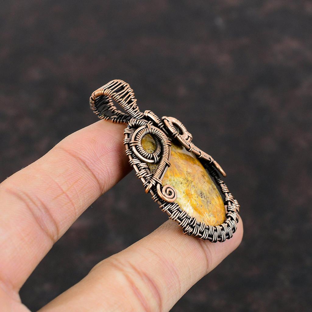 Fossile Koralle Edelstein Anhänger Kupferdraht gewickelt Anhänger Handgemacht Fossil Koralle Schmuck Brandneuer Anhänger Unikat Kupfer Schmuck Geschenk für Mama