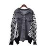 Denim splicing sweater jacket autumn and winter new design sense loose lapel contrasting color knitted cardigan women