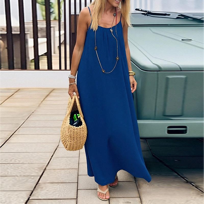 Casual Effen Losse Jurk Voor Dames Sexy Mouwloos Spaghetti Bandjes Rugloos Vetersluiting Avondjurk Femme Vakantie Strandfeest Kleding Nieuw