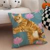 K-Kitty Cat Flowers West High Cushion Cover Throw Pillow Cover Hidden Button Durable Polyester Chair Cushion
