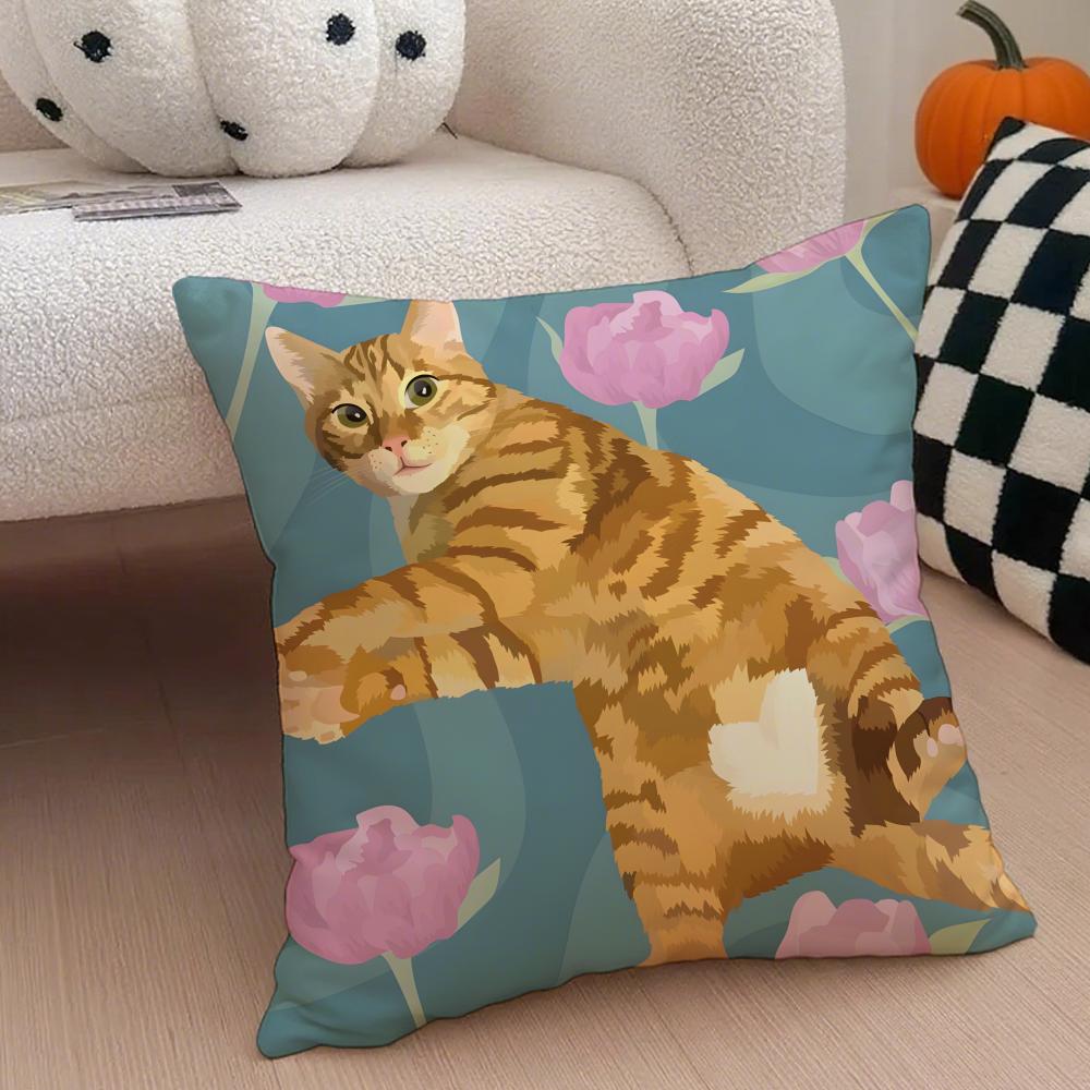 K-Kitty Cat Flowers West High Cushion Cover Throw Pillow Cover Hidden Button Durable Polyester Chair Cushion