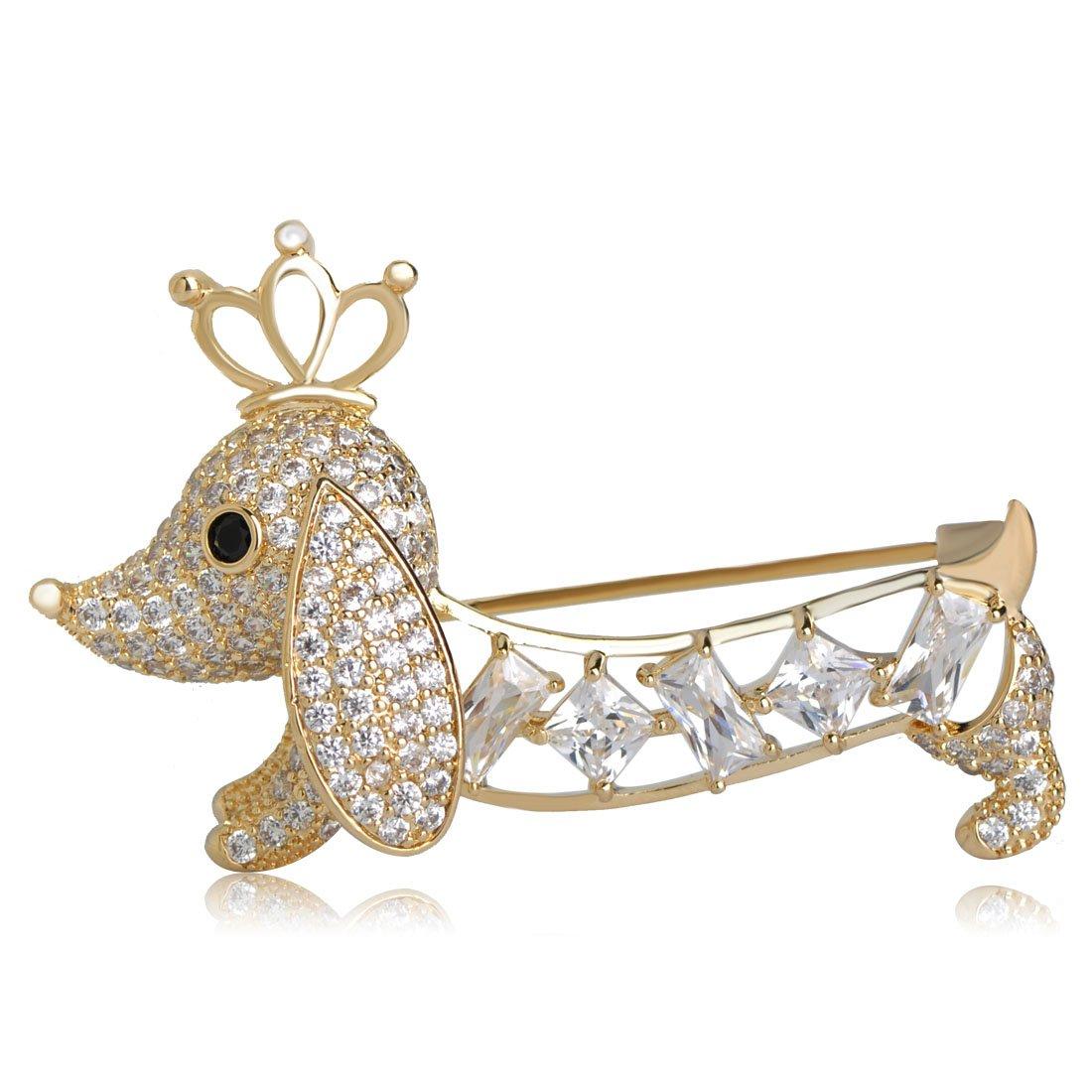 

MECHOSEN Dog Brooch Pin Dachshund Cute, Sparkly, Crown-Wearing Pin, Stylish, Ladies, Men s, Badge, Popular, Corsage, Crystal, Zircon, Elegant, Gold, золотий