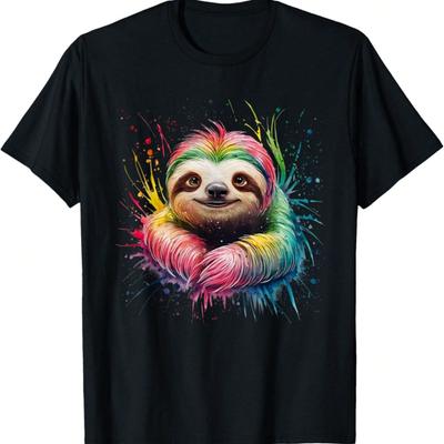 Faultier Unisex Damen Buntes Aquarell Faultier T-Shirt