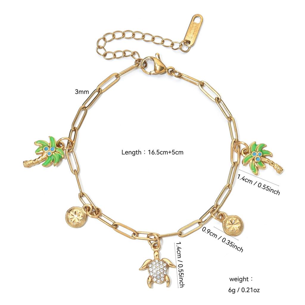 Women's Luxury Drip Oil Flower & Heart Pendant Stainless Steel Bracelet