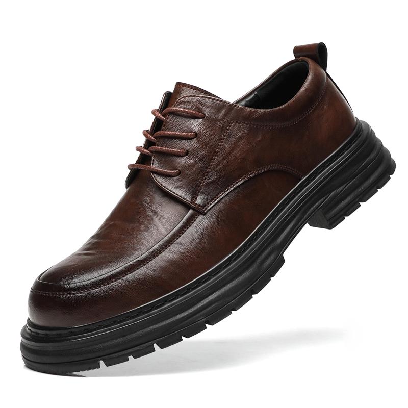 Fashion High Quality Men's Comfortable Leather British Style Thick Soled Business Dress Leather Shoe for Spring New Lace Up Oxford Shoes