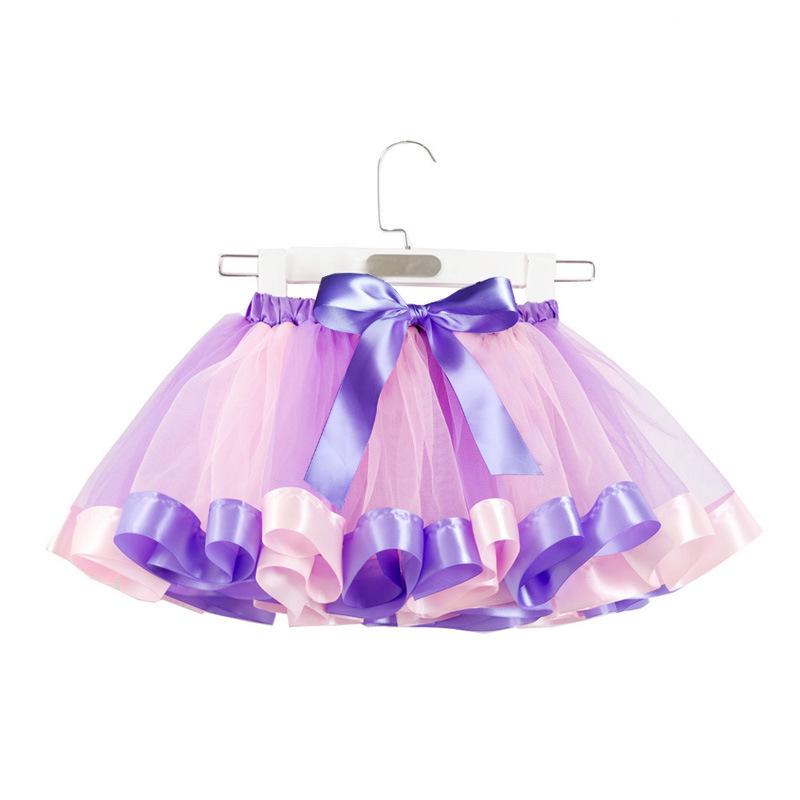 2026 Kids' European & American Rainbow Mesh Dance Tutu Skirt - Lined Half Skirt for Girls