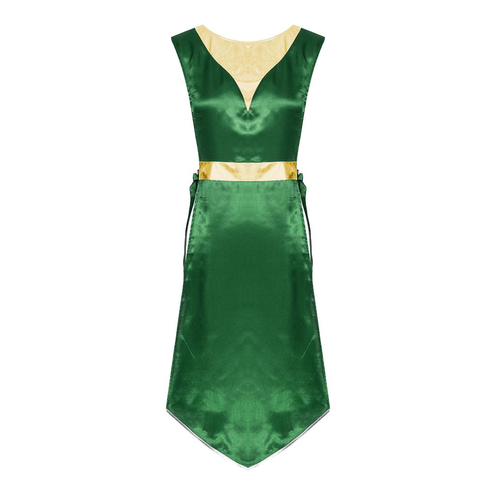 Women Church Worship Robe Choir Performance Tunic Metallic Patchwork Lace Up Sides Split Satin Dress