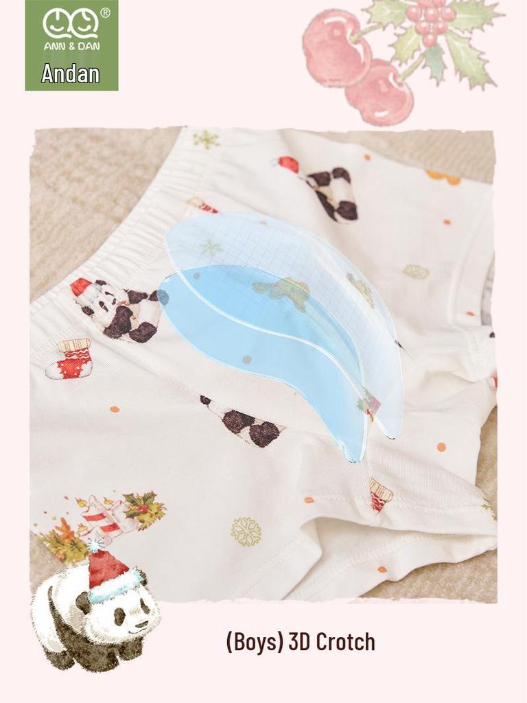 An Dan Christmas Limited Edition Antibacterial Cotton Boxer Briefs for Boys and Girls - 2-Pack