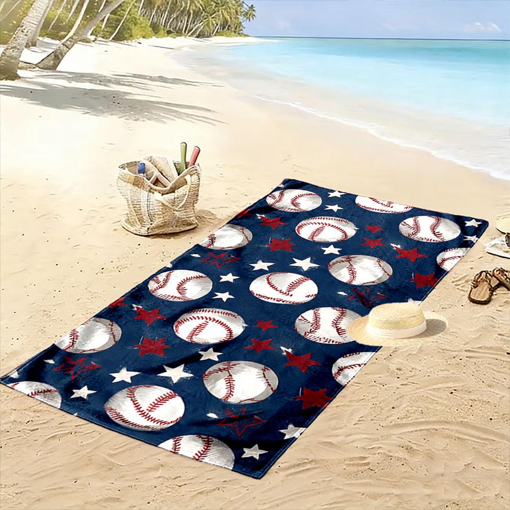 Baseballs and shining stars Print beach towel, quick drying, suitable for travel, outdoor sports, jogging, the beach and swimming, gift