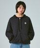 Graver [Unisex] Flower Dot Embroidered Knit Striped Zip-Up Hoodie_Black Charcoal