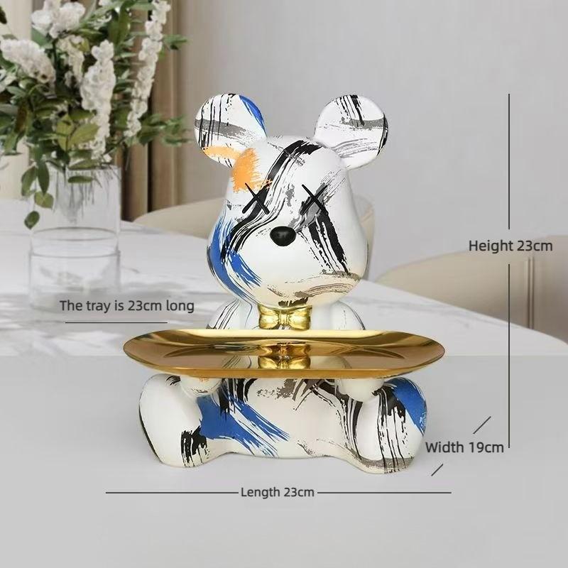 Trendy Colorful Graffiti Bear Abstract Resin Storage Statue Cute Doodle Animal Organizer Desk Holder for Home Office Ornaments