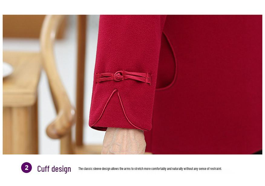 Vintage Women's Spring Woolen Coat - Retro Tang Suit for Middle-Aged and Elderly Ladies