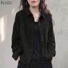 ZANZEA Women Casual Turn Down Collar Long Sleeve Loose Corduroy Blouse