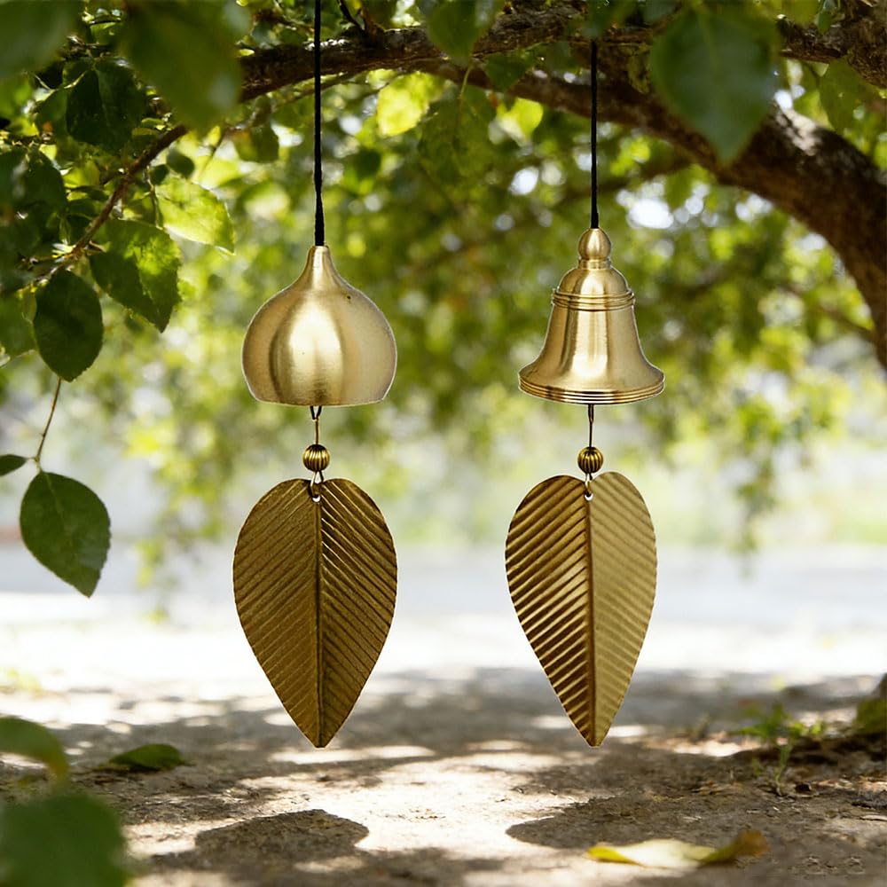 Set of 2 Wind Retro Metal Wind Brass and Lucky Feng Shui Decorative Bells for Outdoors and Indoor and Outdoor Use Chimes, Chimes, Copper, Charm,