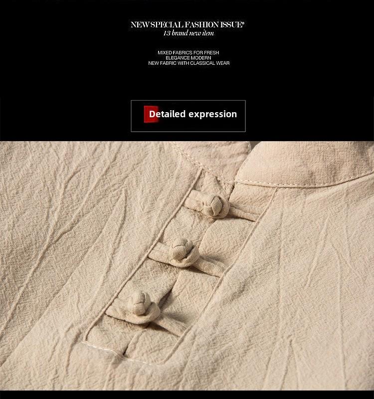 Men's Solid Color Cotton & Linen Two-Piece Suit - Long-Sleeve Top & Trousers, Loose Fashion Fit in Large Sizes for Spring & Autumn