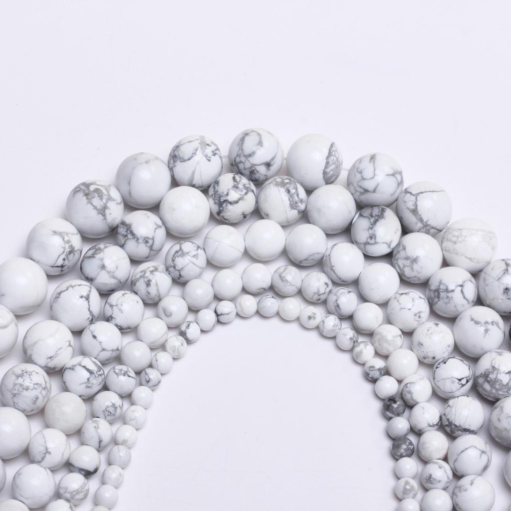 Türkise Halsketten Natursteine DIY Weißer Howlith Zubehör 4/6/8/10/12mm Lose Perlen 40-15 Stück Perlen Rund zur Schmuckherstellung Perlen