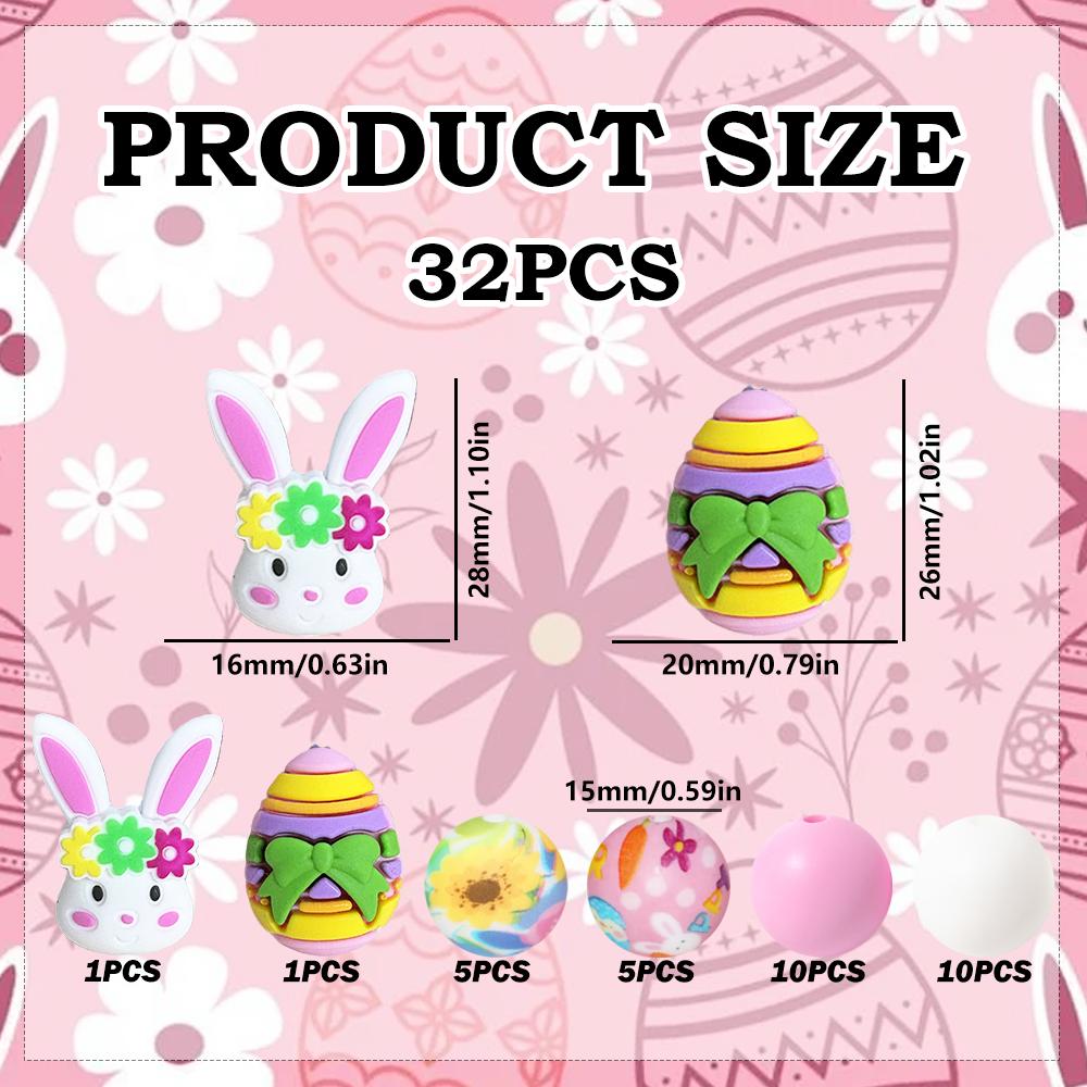 

32/60/68PCS Easter Rabbit Easter egg silicone bead set, perfect for DIY handmade crafts such as keychains, necklaces, bracelets