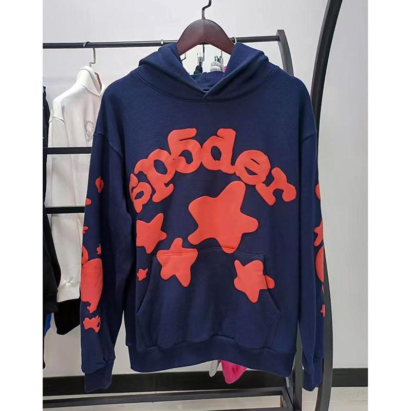 Tungvikts Huvtröja med Spindelnätsmönster i Skumtryck (450G)