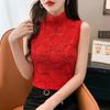 Women Korean Lace Hollow Out Turtleneck Sleeveless Slim T-shirt Vest