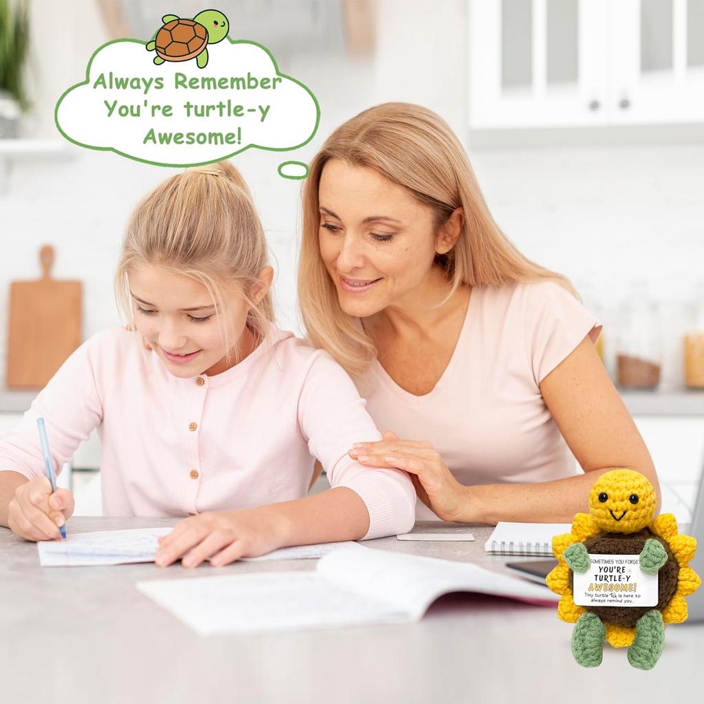 Positive Crochet Turtle Doll with Card Home Room Decor Handmade Knitting Emotional Support Turtle Animal Ornament Christmas Gift