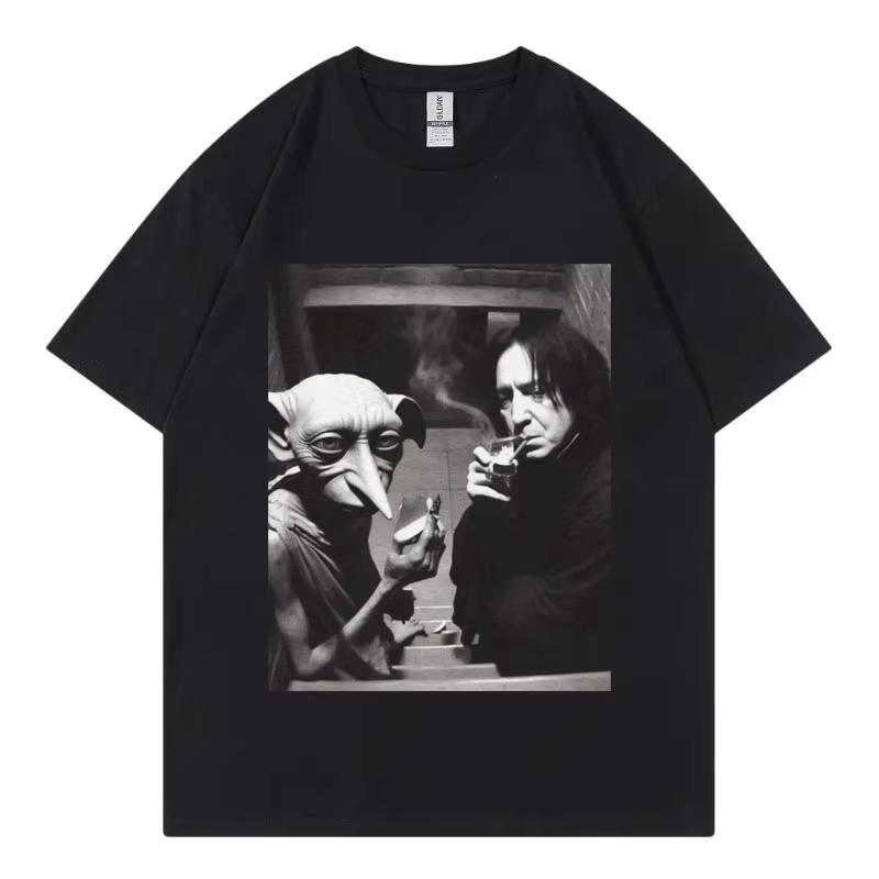 Funny Wizard Fairy with Swirling Smoke and Snape In The Same Frame Picture Tshirt Fashionable Retro Shortsleeved