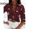 Women's New 3D Christmas Print Long Sleeve Blouses Elegant Lapel Long Sleeve Tops Winter Spring Single-Breasted Basic Shirt
