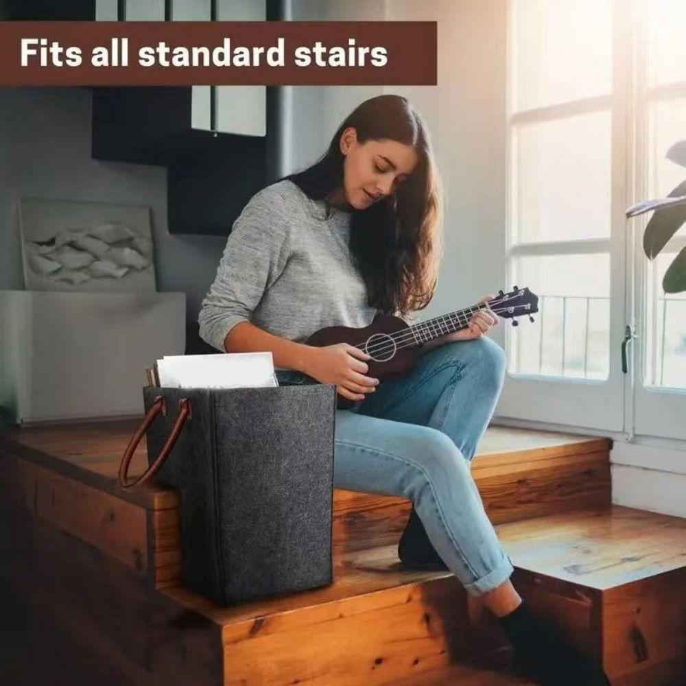Large Capacity L Shaped Felt Basket Folding Washable Ladder Basket with Handles Space Saving Stair Steps Clothes Basket for Home
