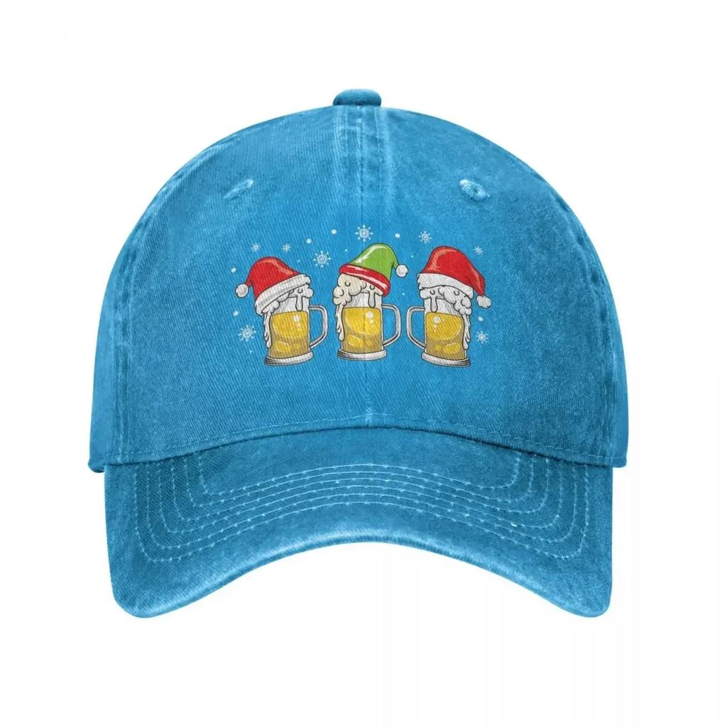 Christmas Beer Mugs Santa Hat Baseball Cap Retro Distressed Denim Sun Hat Casual Adjustable Unisex