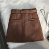 Plus Size Coffee Color Suede Velvet High Waist A-line Skirt – Anti-exposure, Hip-hugging, Short, for Women