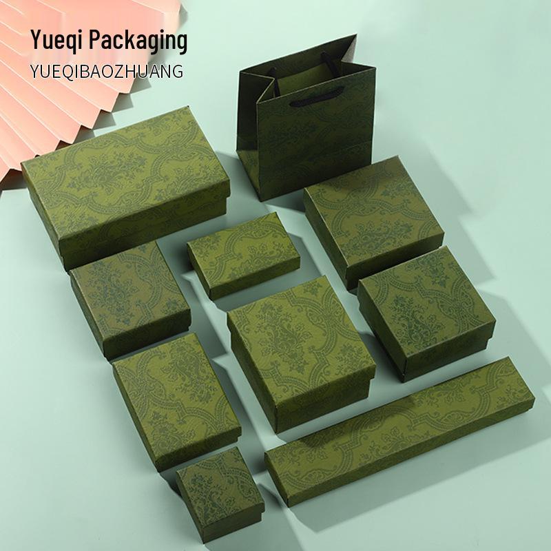 Vintage Green Jewelry Gift Box for Rings, Necklaces, Lipstick, Perfume & Watch with Classic Print